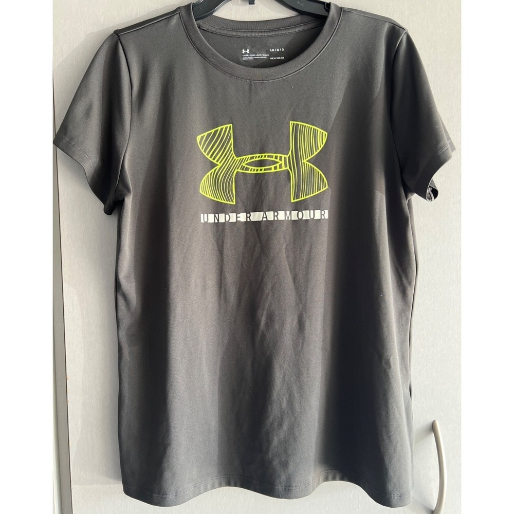 Under Armour Mens T-Shirt Size L Gray HeatGear Logo Gym Tee
